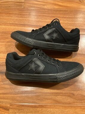 Converse Star Player All Star Black Canvas Low Top Lace-Up Sneakers Kids SZ 2